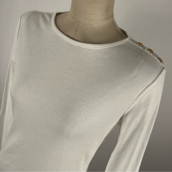 Lauren by Ralph Lauren Elegant White Long Sleeve Top M - Picture 3 of 10